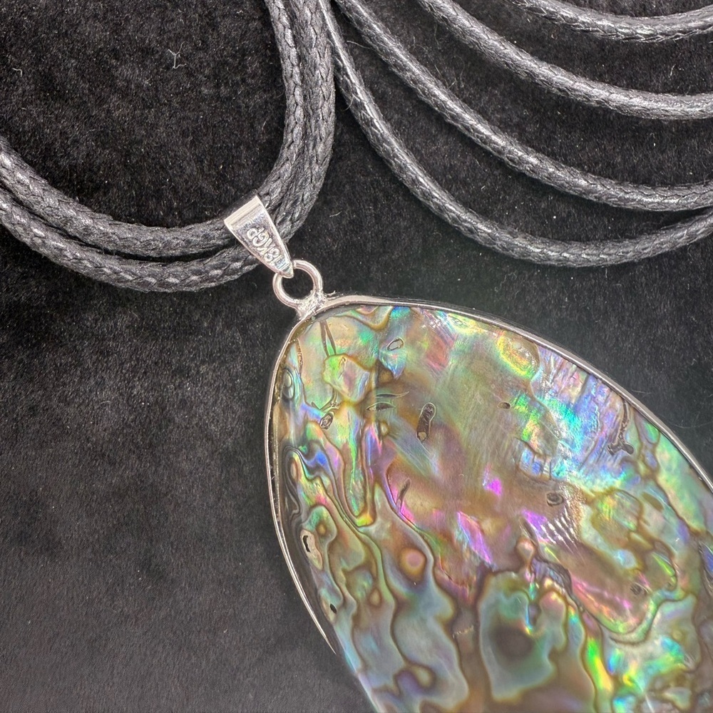 Large Rainbow Abalone Shell Pendant Necklace 18KGP Statement Piece - Picture 2 of 4